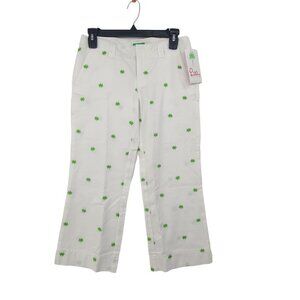 Lilly Pulitzer Palm Beach Fit White Green Crabby Preppy Capri Pants Size 0 NWT